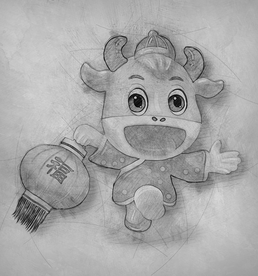 提灯笼的福牛素描