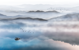 山水画 中式背景墙 装饰画 新