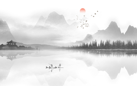 山水画 中式背景墙 装饰画 新