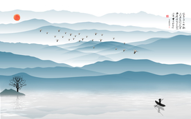 山水画 中式背景墙 装饰画 新