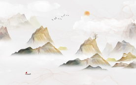 山水画 中式背景墙 装饰画 新