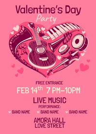 手绘情人节派对传单模板