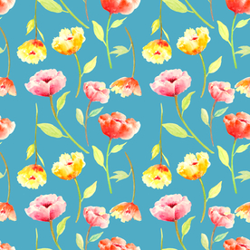 水彩罂粟花图案蓝色主题碎花底纹