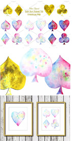 水彩扑克剪贴画