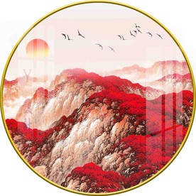 鸿运当头山水圆形装饰画图片