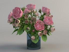 C4D模型月季花插花3D玫瑰