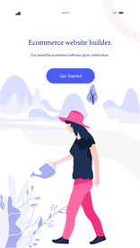 插画扁平网页女孩山间浇水的女孩