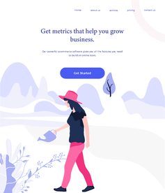 插画扁平网页女孩山间浇水的女孩