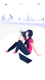 插画扁平网页女孩户外风电脑