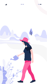 插画扁平网页女孩山间浇水的女孩
