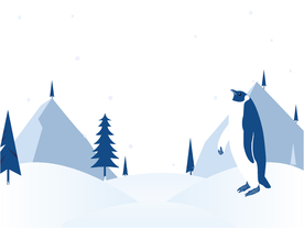 插画扁平网页松树雪山雪地企鹅