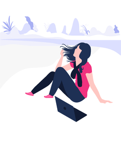 插画扁平网页女孩户外风电脑