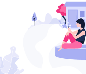 插画扁平网页女孩玩手机