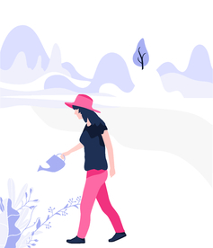 插画扁平网页女孩山间浇水的女孩