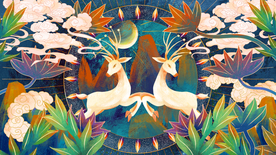 敦煌壁画复古插画背景素材