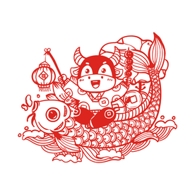 锦鲤年年有鱼中国风剪纸
