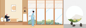 扁平化日本风格场景插画设计图片