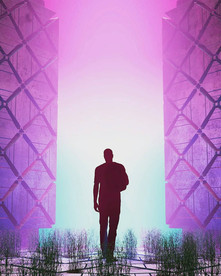 C4D模型人物剪影科幻过道尽头