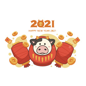 AI矢量牛年插画年画新年春节