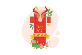 AI矢量牛年春节年画新年插画