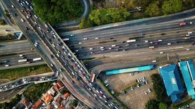 高清航拍城市立交桥穿梭车流