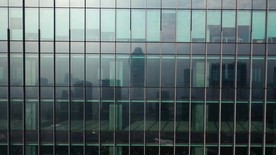 高清航拍城市大厦林立近景视频