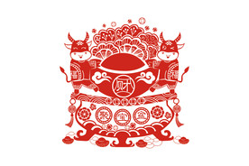 AI矢量牛年剪纸