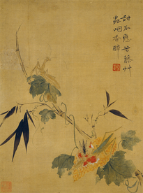 恽寿平国画 甜瓜悬苦藤