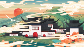 古建筑风景插画