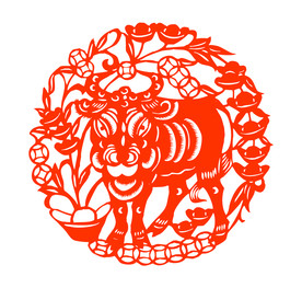 AI矢量牛年春节剪纸