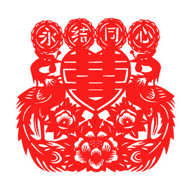 AI矢量龙凤喜字剪纸