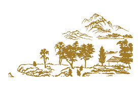 矢量中国风水墨村庄