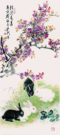 花荫玉兔图