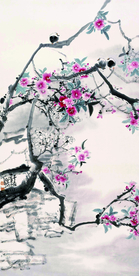 禽栖花枝头