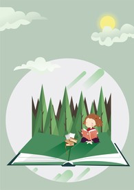 卡通女孩读书日