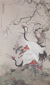 陈之佛国画 梅鹤迎春