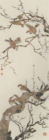 陈之佛国画 梅花群雀