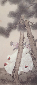 陈之佛国画 青松白鸡