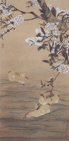 陈之佛国画 春塘乳鸭