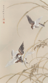 陈之佛国画 斗雀