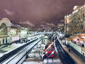 俄罗斯 莫斯科火车站冬季夜景