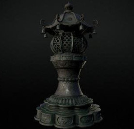 3Dfbx模型石柱古代亭子街灯