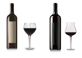 矢量红酒瓶和盛有红酒高脚杯