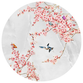 简约红色花鸟圆形装饰画