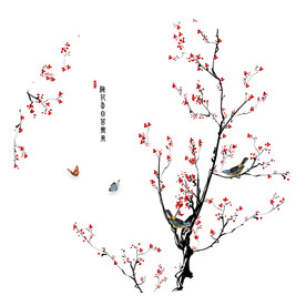 新中式简约红梅花鸟装饰画