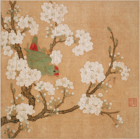 宋代国画 佚名 梨花鹦鹉图