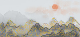 金线烫金山水壁画