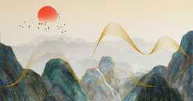 金线烫金山水壁画