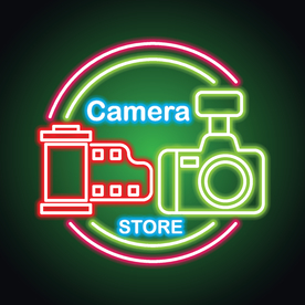 相机霓虹灯店面图片