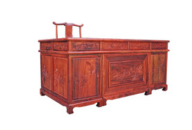 赞比亚小叶紫檀花鸟办公台侧面